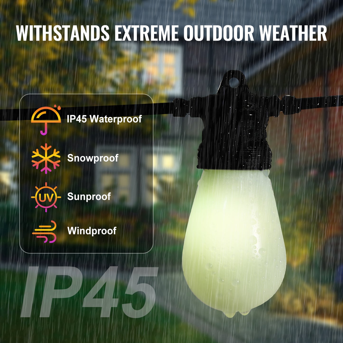 Outdoor String Lights 50FT Waterproof APP Control Bulb Set for Patio & Holiday Decor