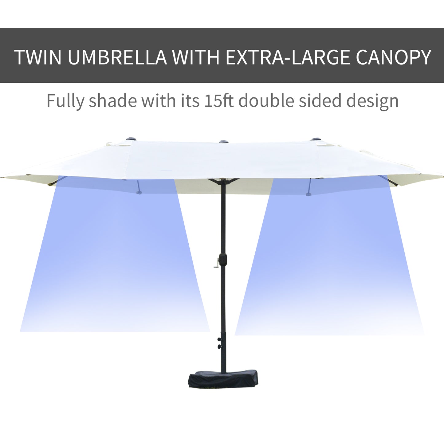15' Double-Sided Patio Umbrella with Base - Beige