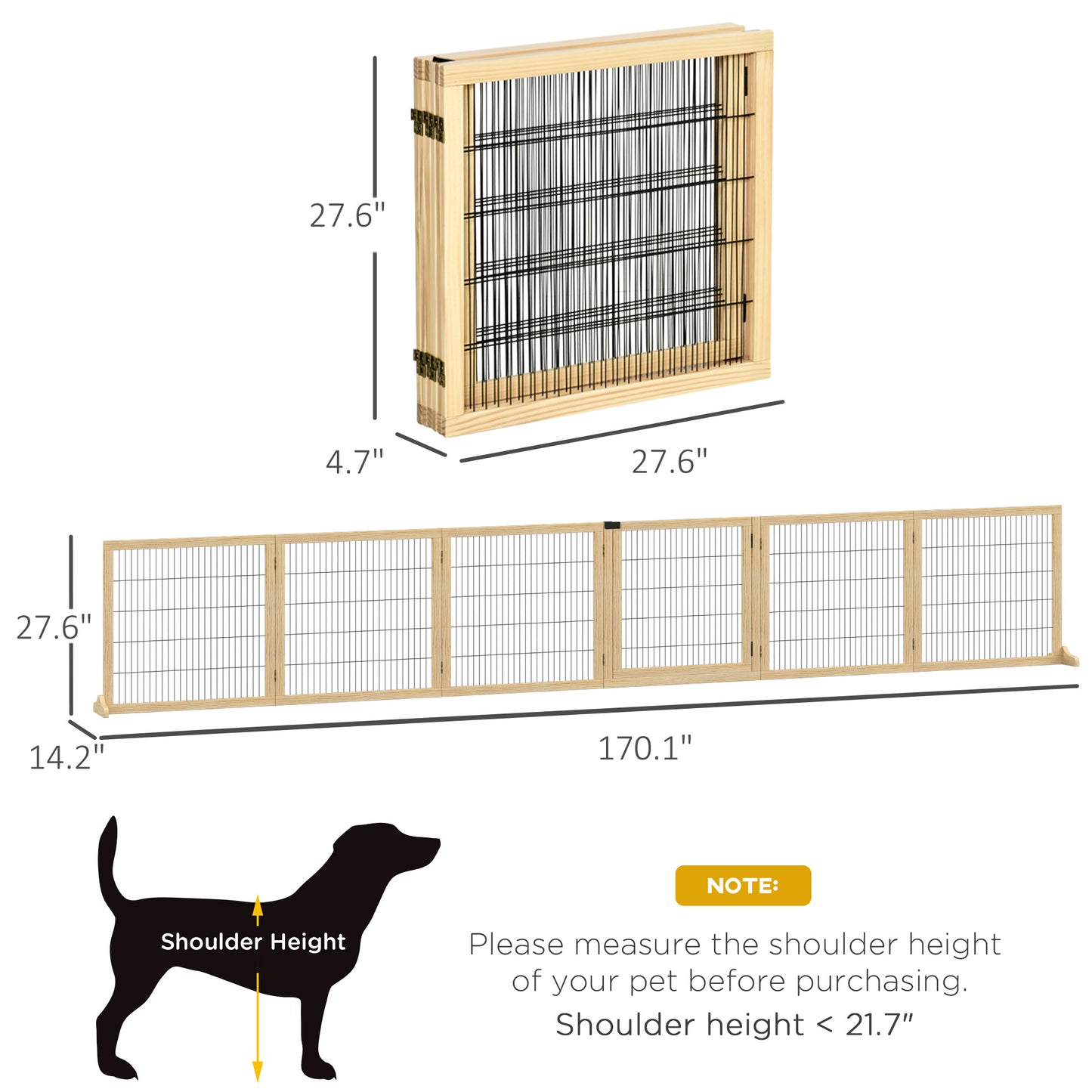 Wooden Pet Gate 6-Panel Folding Dog Safety Barrier for Small & Medium Dogs