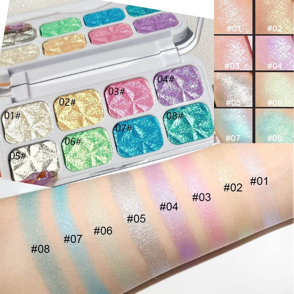 8-Color Macaron Chameleon Eyeshadow Palette - Multichrome Glitter Highlighter