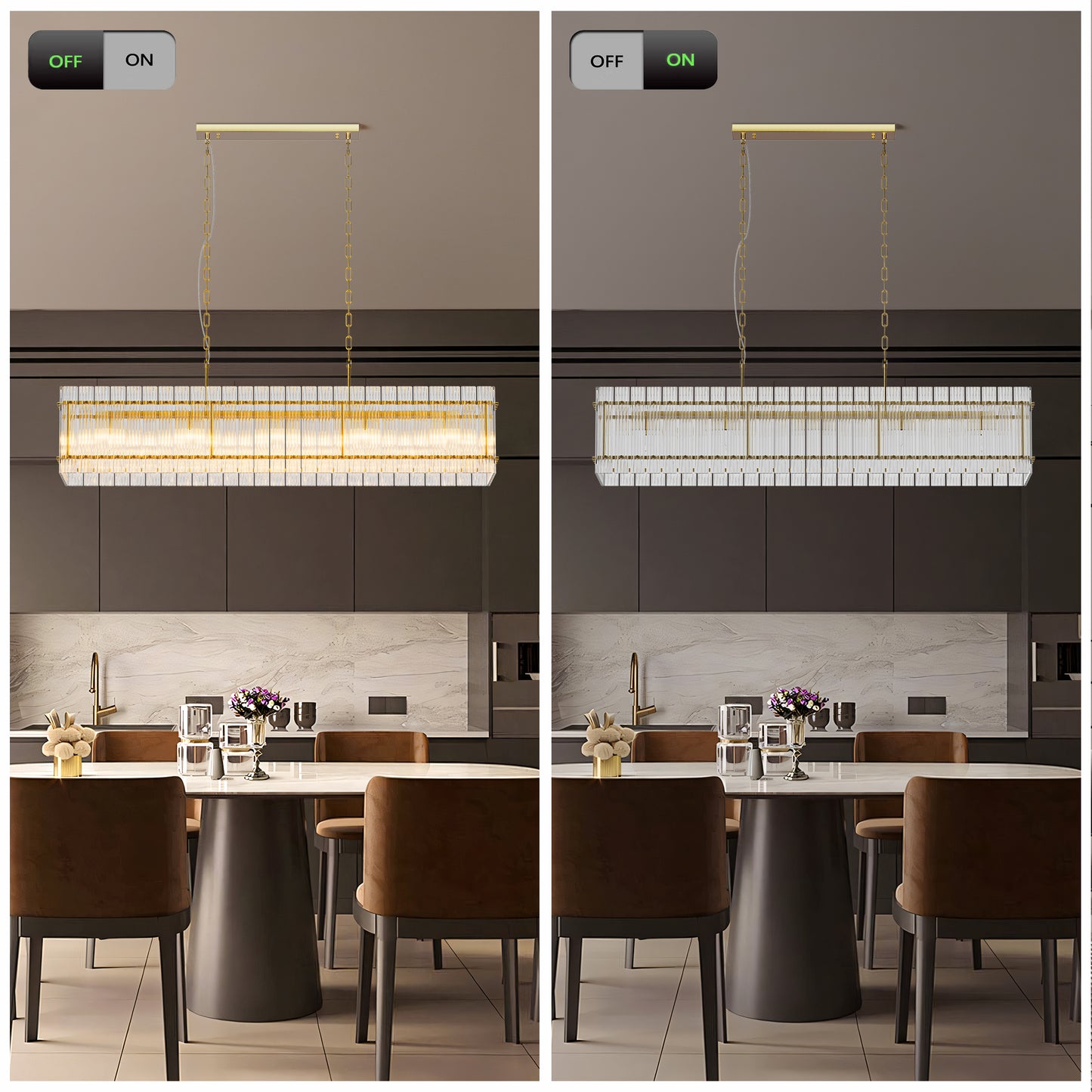 Modern Rectangular Crystal Glass Chandelier - 10-Light Pendant