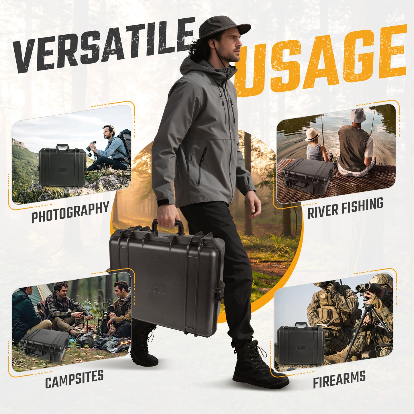 18.9x16.5x8.7 Inch Hard Case, Portable Weather Waterproof Protective
