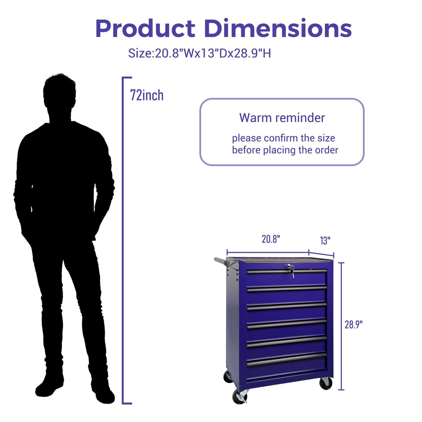 20-Inch Rolling Steel Tool Chest with 6 Drawers, Purple, Ball Bearing Slides