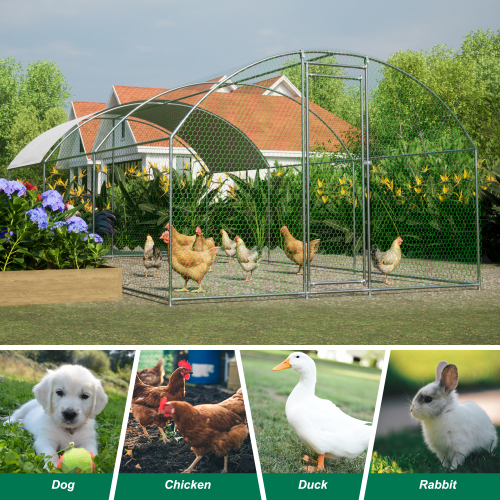 Large Metal Chicken Coop with Waterproof UV Cover Walk-In Yard Enclosure