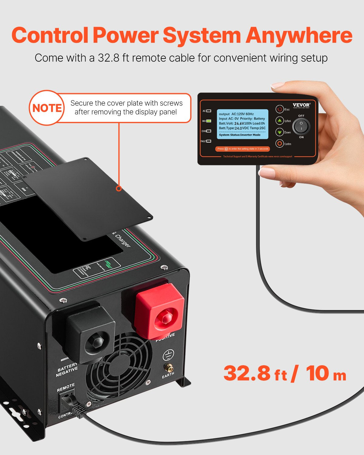 2000W Pure Sine Wave Inverter Charger 12V to 120V Power Inverter Black