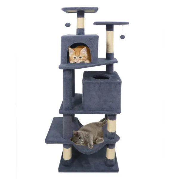 Multi-Level Cat Tree with Condos Hammock & Sisal Posts - Gray 57"
