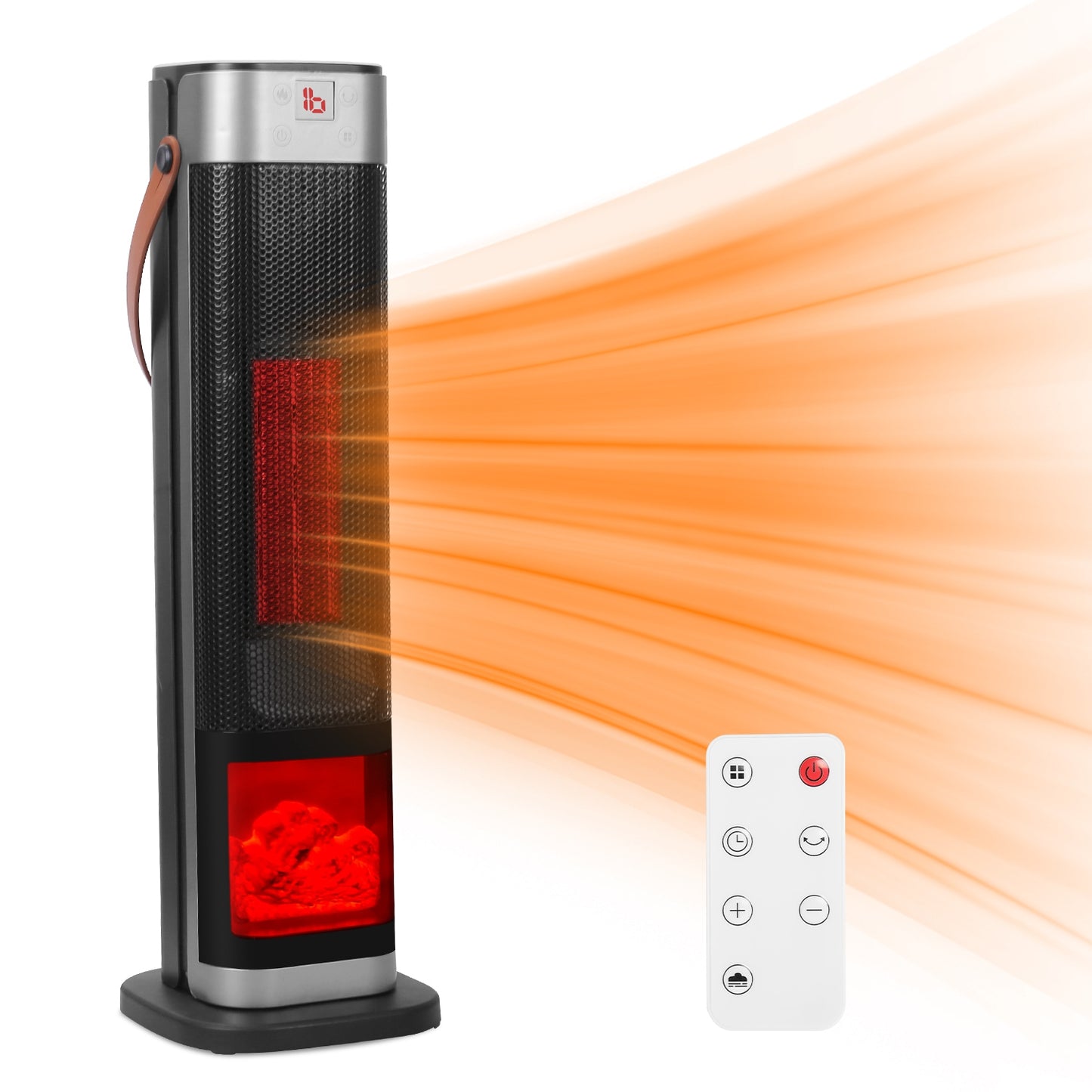 1500W Oscillating Space Heater with 3D Flame Effect, Remote, Timer, Black