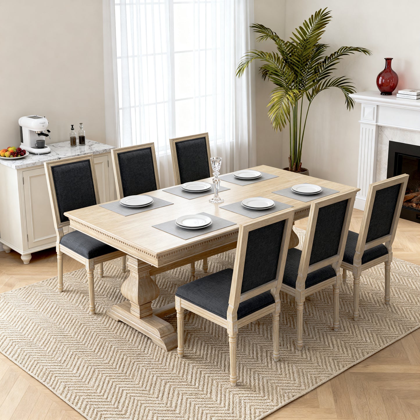 French Country Dining Chairs Set of 2 - Upholstered Grey