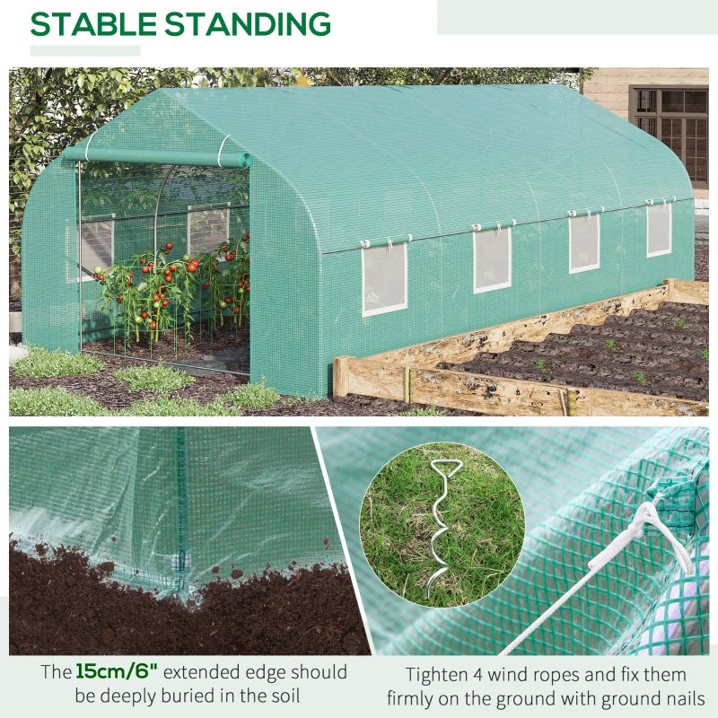 Outdoor Walk-In Greenhouse with Steel Frame & PE Cover - Green