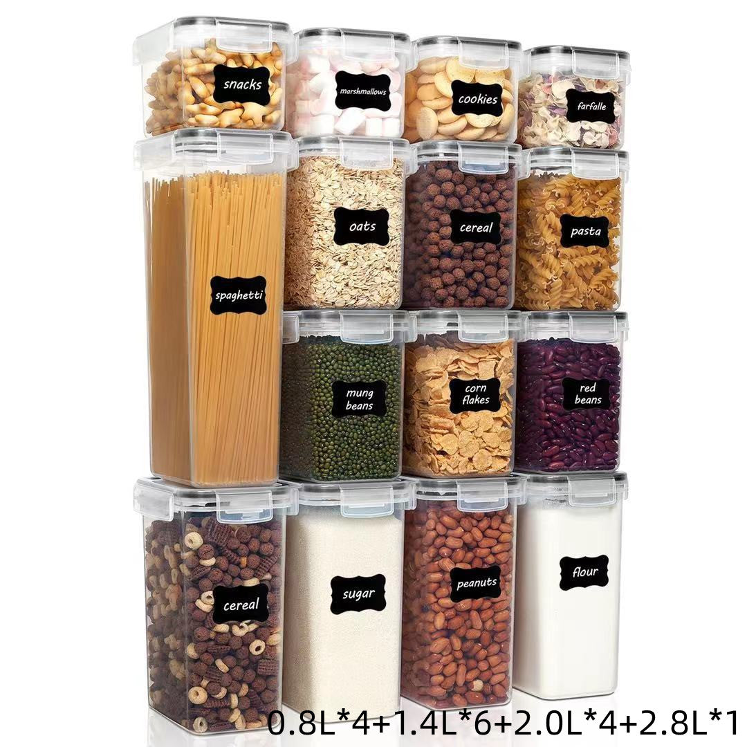 Airtight Food Storage Jars Set - 0.8L, 1.4L, 2.0L & 2.8L PP Container with Black Silicone Ring