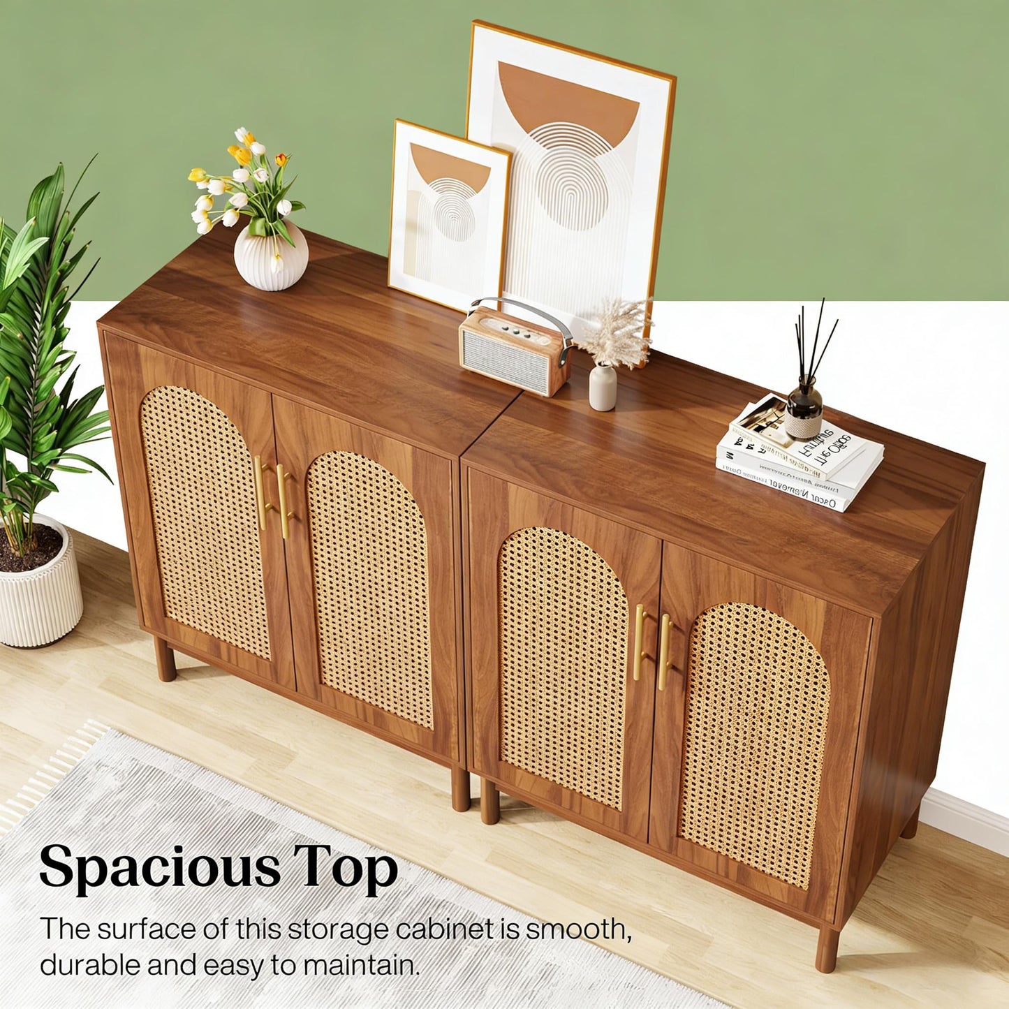 Modern Storage Cabinet - Rattan Sideboard Buffet in Light Brown