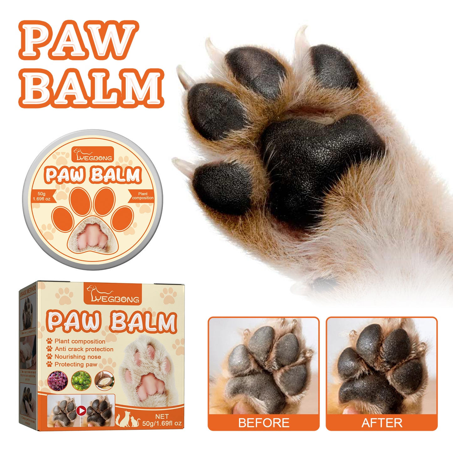 Pet Paw Moisturizing Balm for Cats and Dogs - Protects & Softens Pads