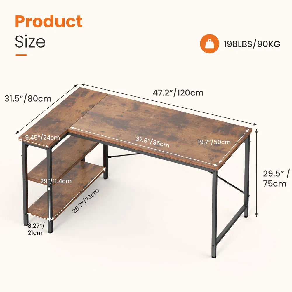 L-Shaped Computer Desk with Reversible Storage Rack - Multiple Sizes