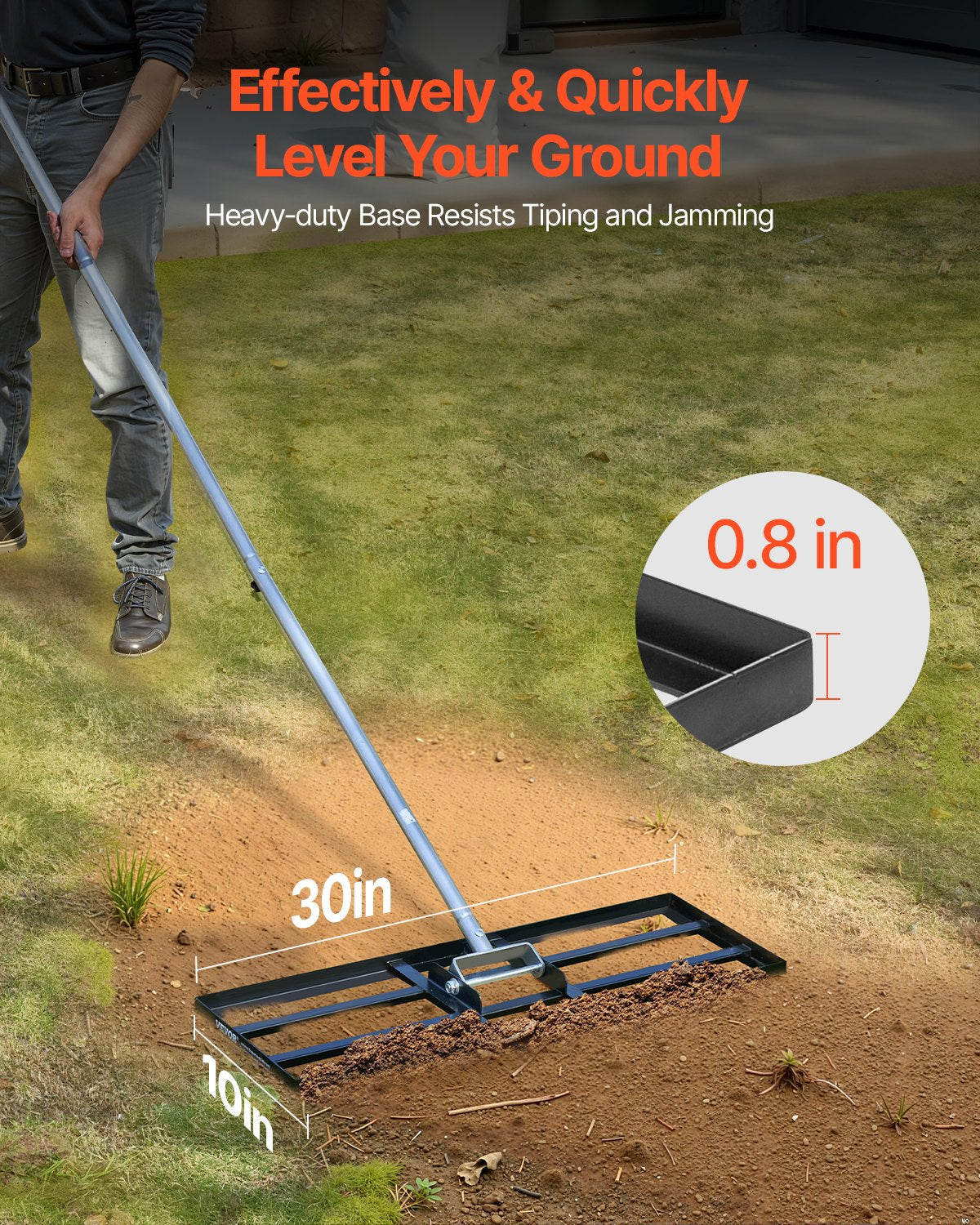 10x30in Heavy Duty Lawn Leveling Rake with Adjustable Handle for Yard & Garden