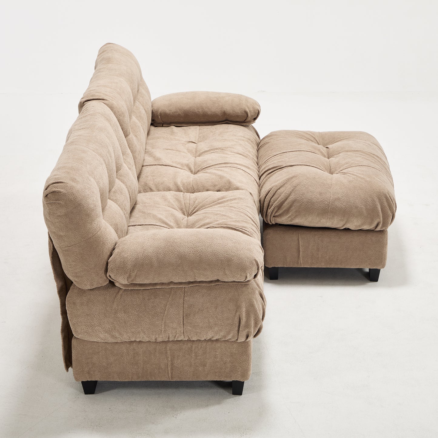 Modular Sectional Sofa Cloud Couch with Ottoman - Light Brown