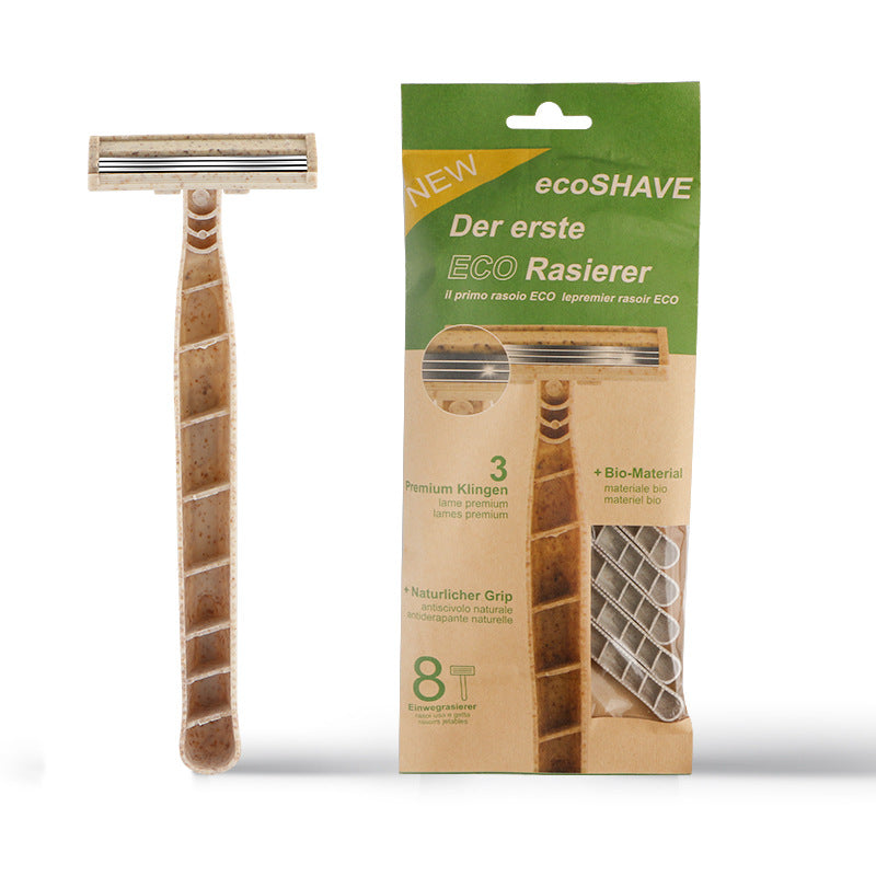 Disposable Manual Shaver 8-Pack - Eco-Friendly Wheat Straw