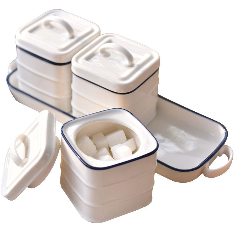 Ceramic Seasoning Jar Set with Optional Lid Opening Nordic Style Kitchen Storage