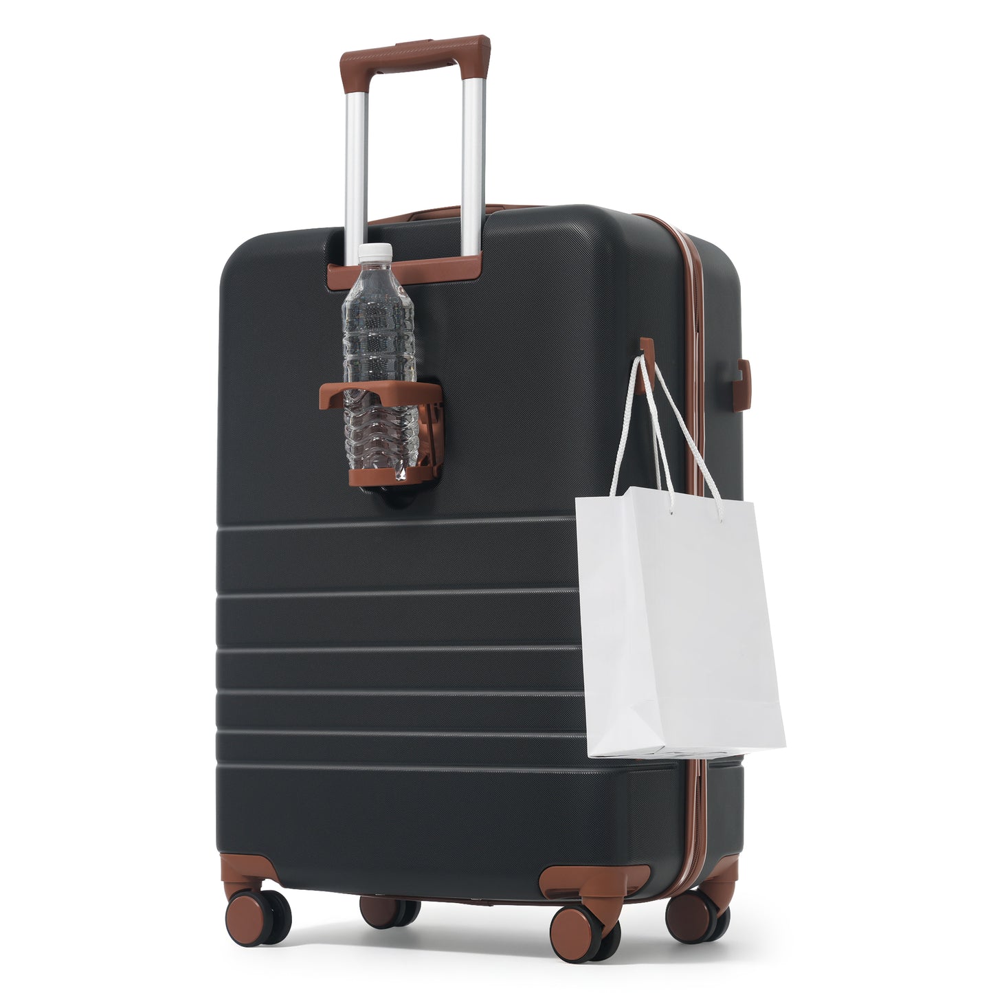 4-Piece Luggage Set with USB Charging Ports - Black & Brown