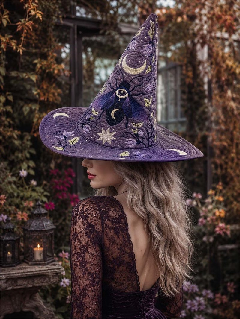 Embroidered Witch Hat 3D Digital Print Decoration