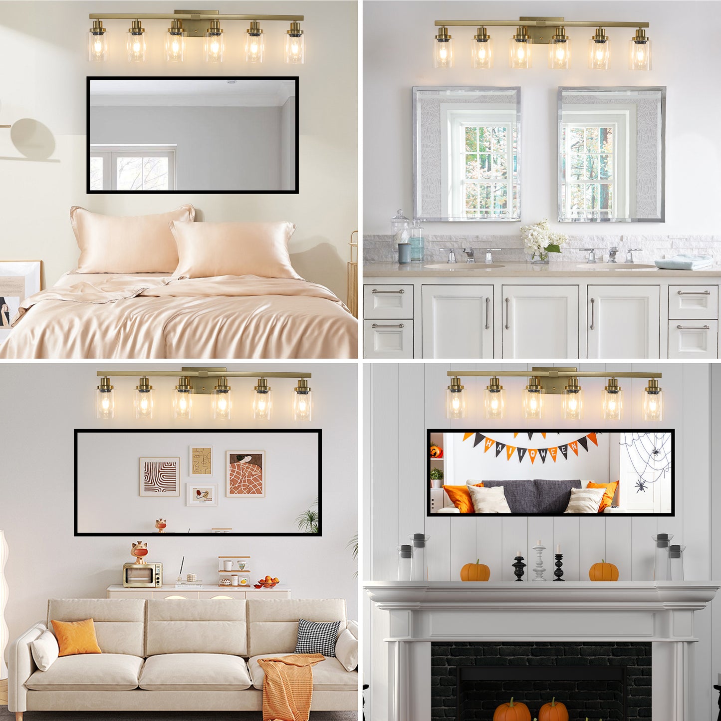 Golden 6-Light Vanity Light Fixture with Clear Glass Shades