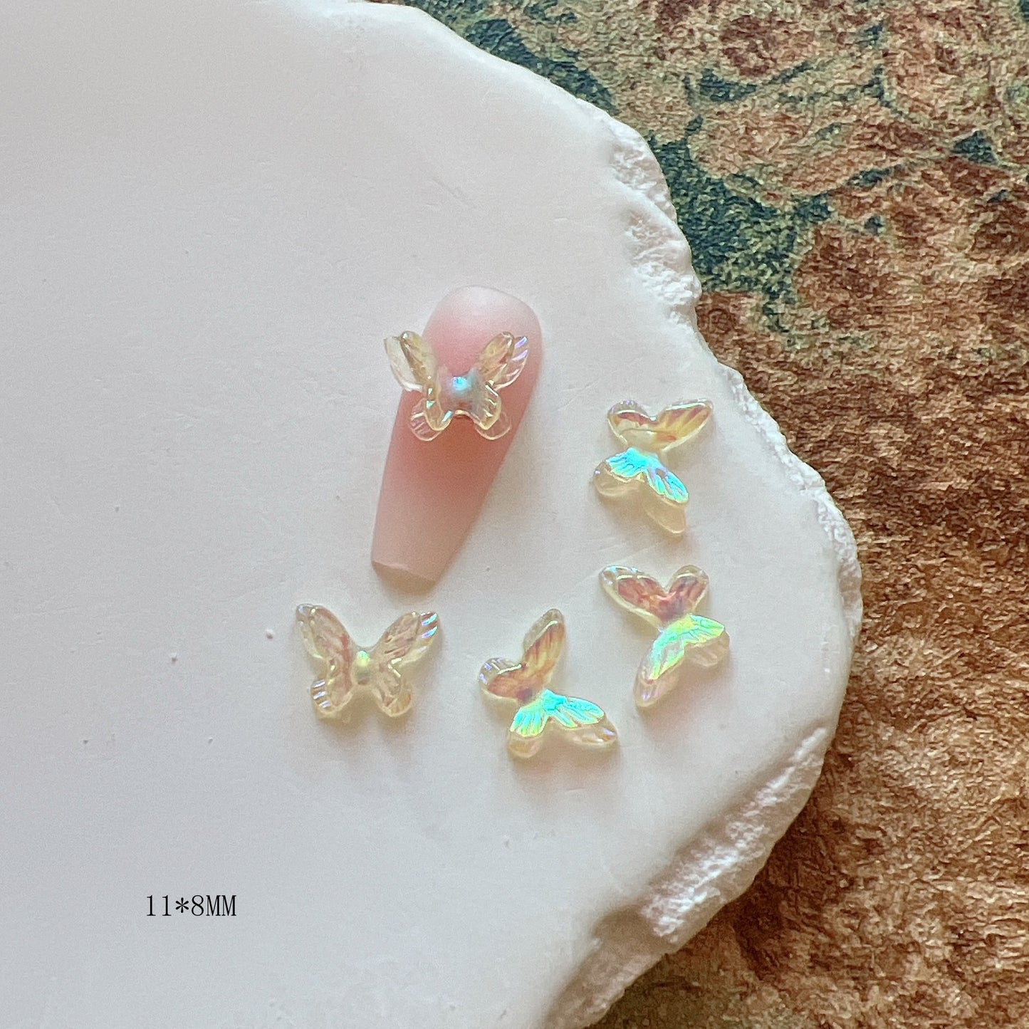 Nail Art Resin Accessories Set - Iridescent Shell, Peach Heart & Butterfly