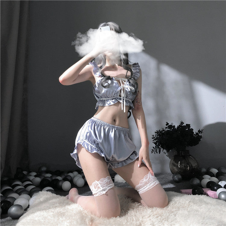 Women's Backless Role-Playing Lingerie Set - Grey Blue, One Size