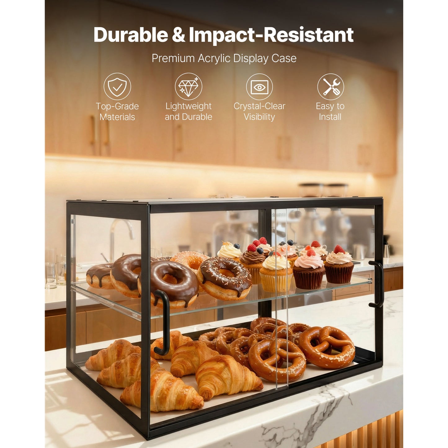2-Tier Acrylic Bakery Display Case for Pastries & Desserts - Clear Countertop Food Organizer