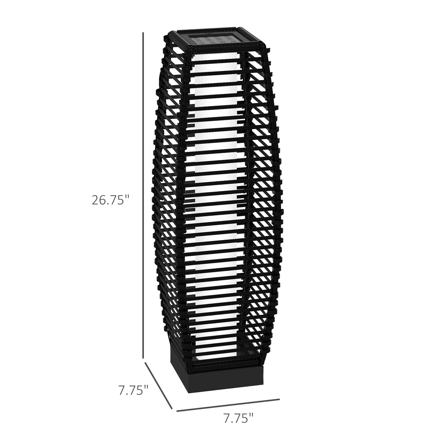 Solar Rattan Floor Lamp - Outdoor Garden Pathway Lighting, Black
