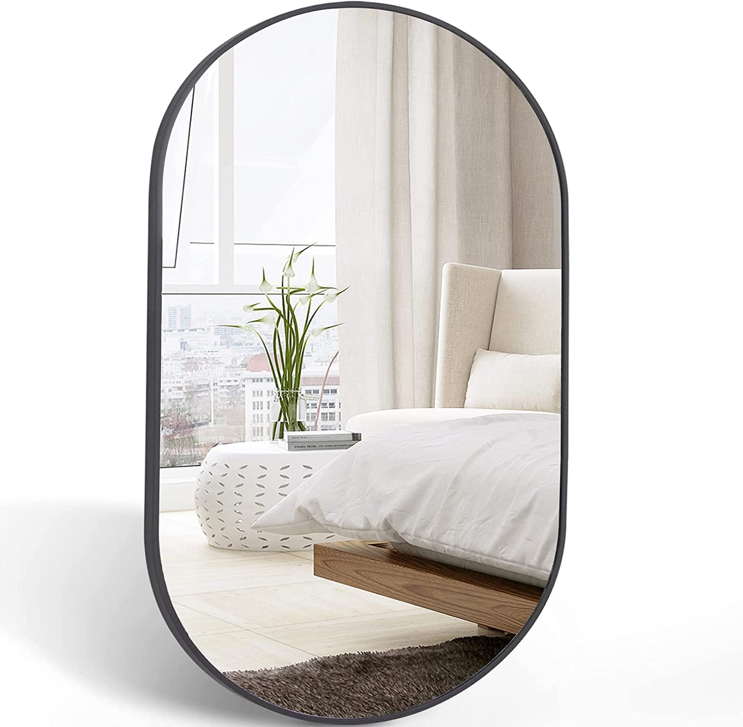 Black 20 x 28 Inch Metal Oval Mirror - Elegant Design