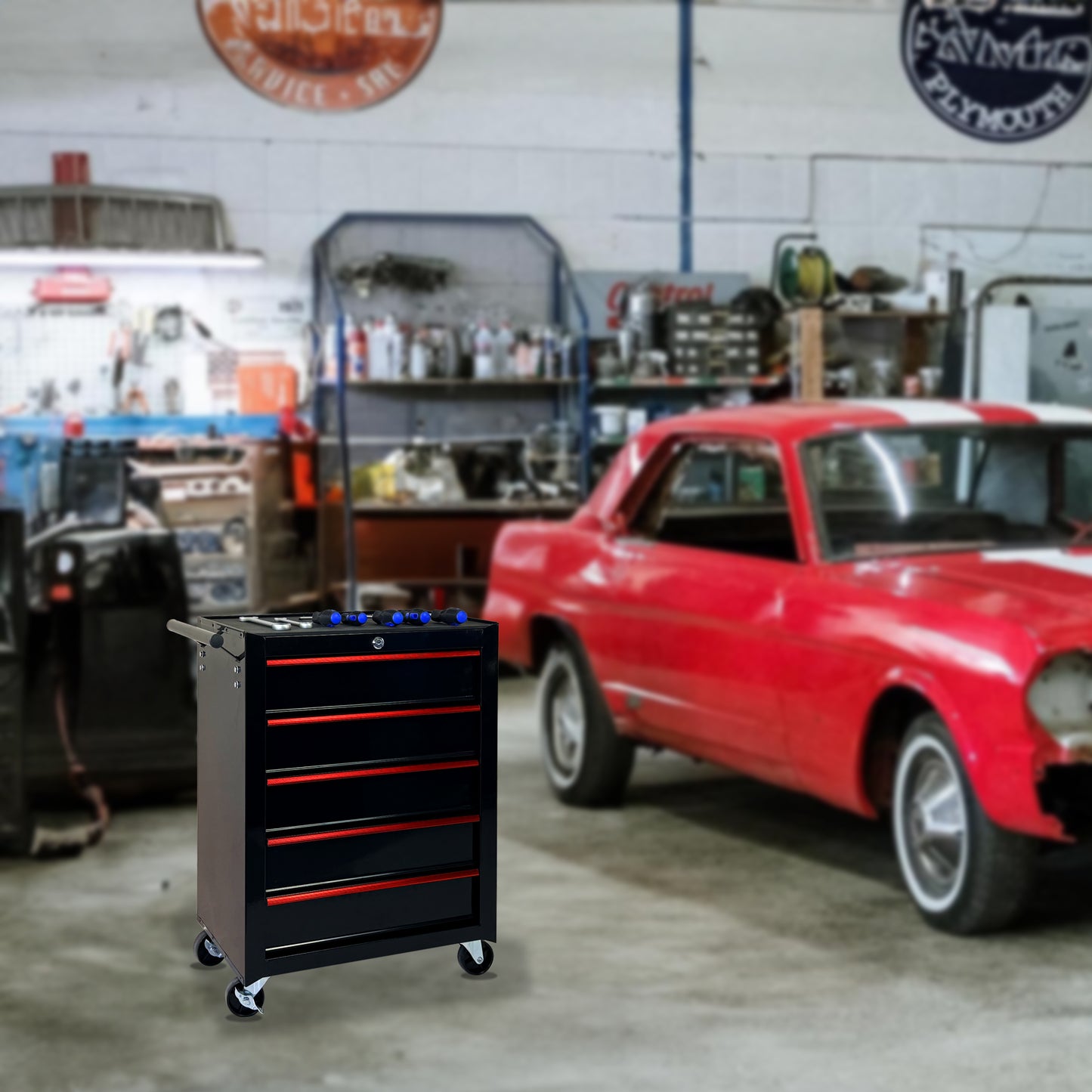 20-Inch Metal Rolling Tool Chest with 5 Drawers, Steel Storage Cabinet, Black
