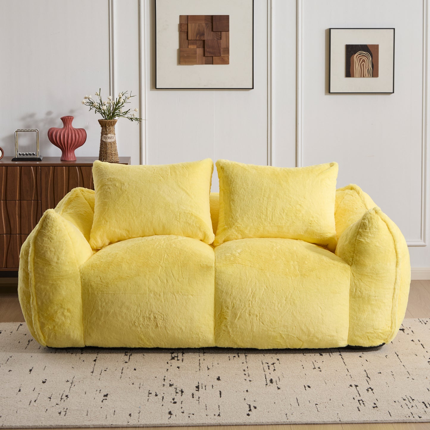 Giant Bean Bag Couch for Adults - Ultra Soft Loveseat Sofa, Yellow