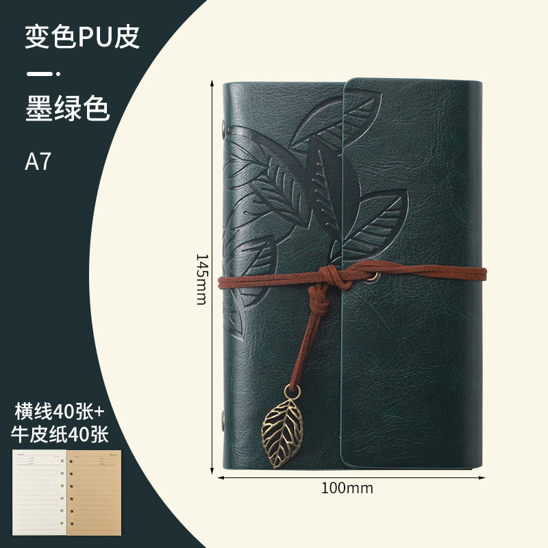 Vintage Travel Notebook - Loose Leaf Diary with Imitation Leather Cover