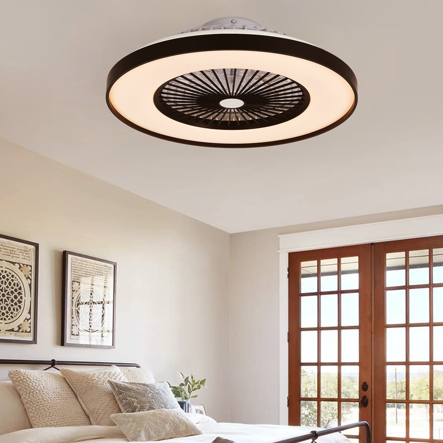 23-Inch Black Ceiling Fan Light with RGB LED & Remote Control