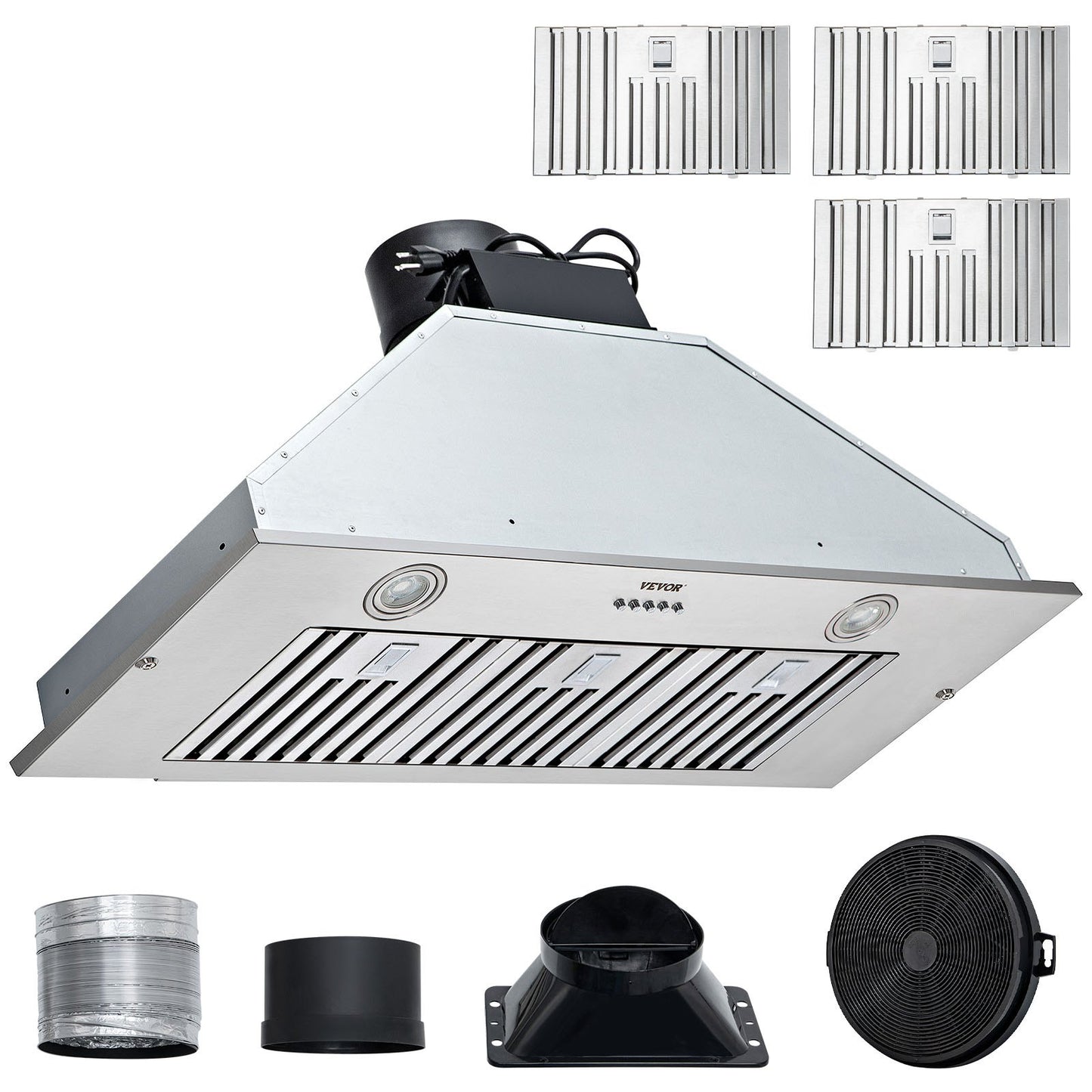 800CFM 36 Inch Stainless Steel Built-in Range Hood with LED Lights & 3-Speed Control