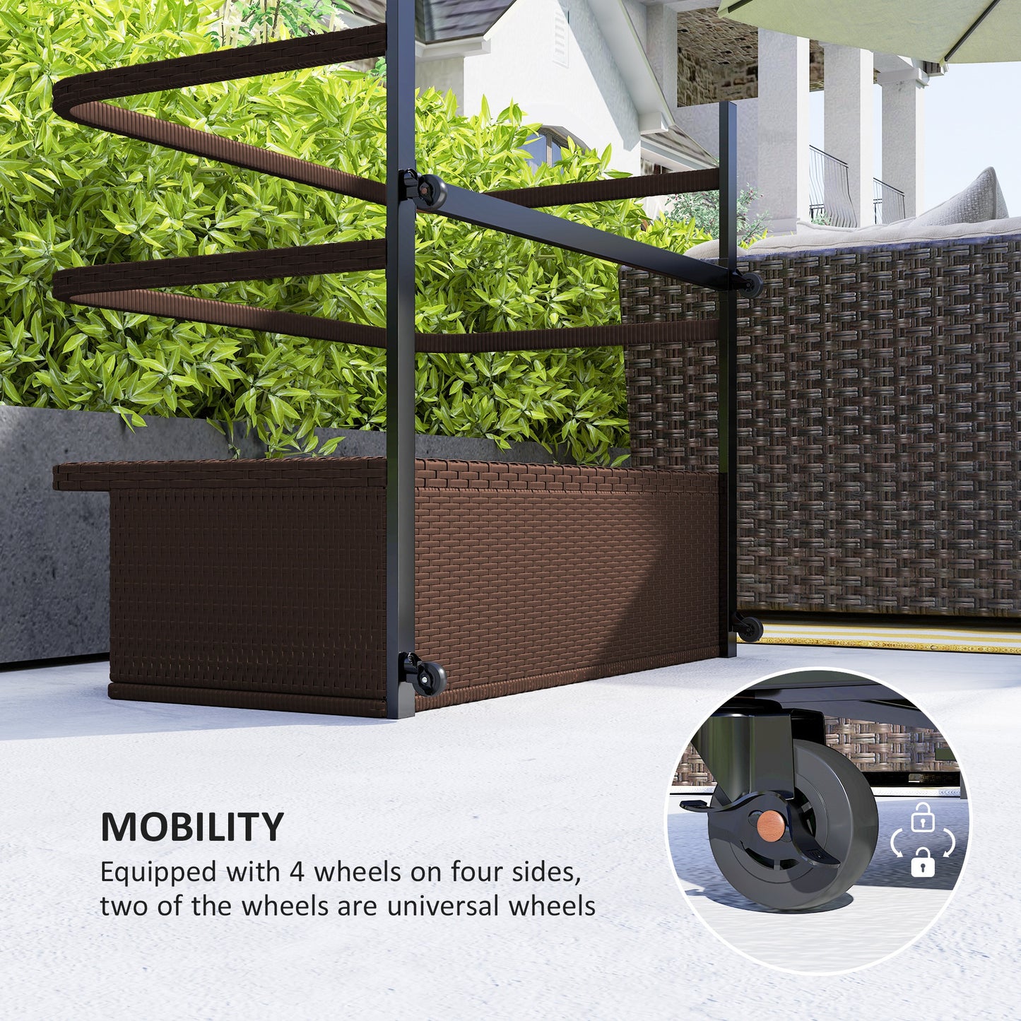 Rattan Pool Float Storage Organizer With Wheels, Brown
