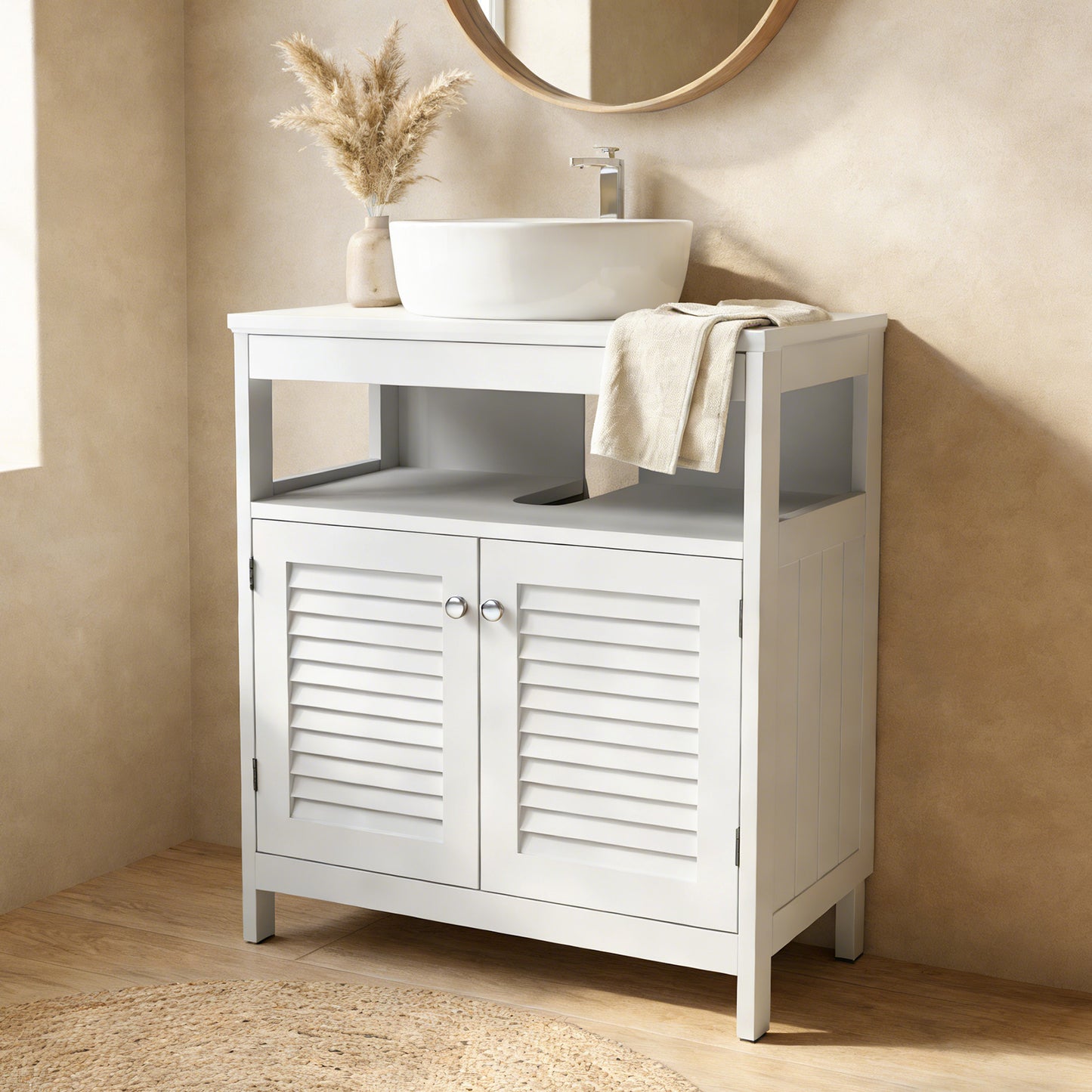Wall Mounted Sink Storage Cabinet with 2 Doors & Open Shelf, Bathroom Vanity