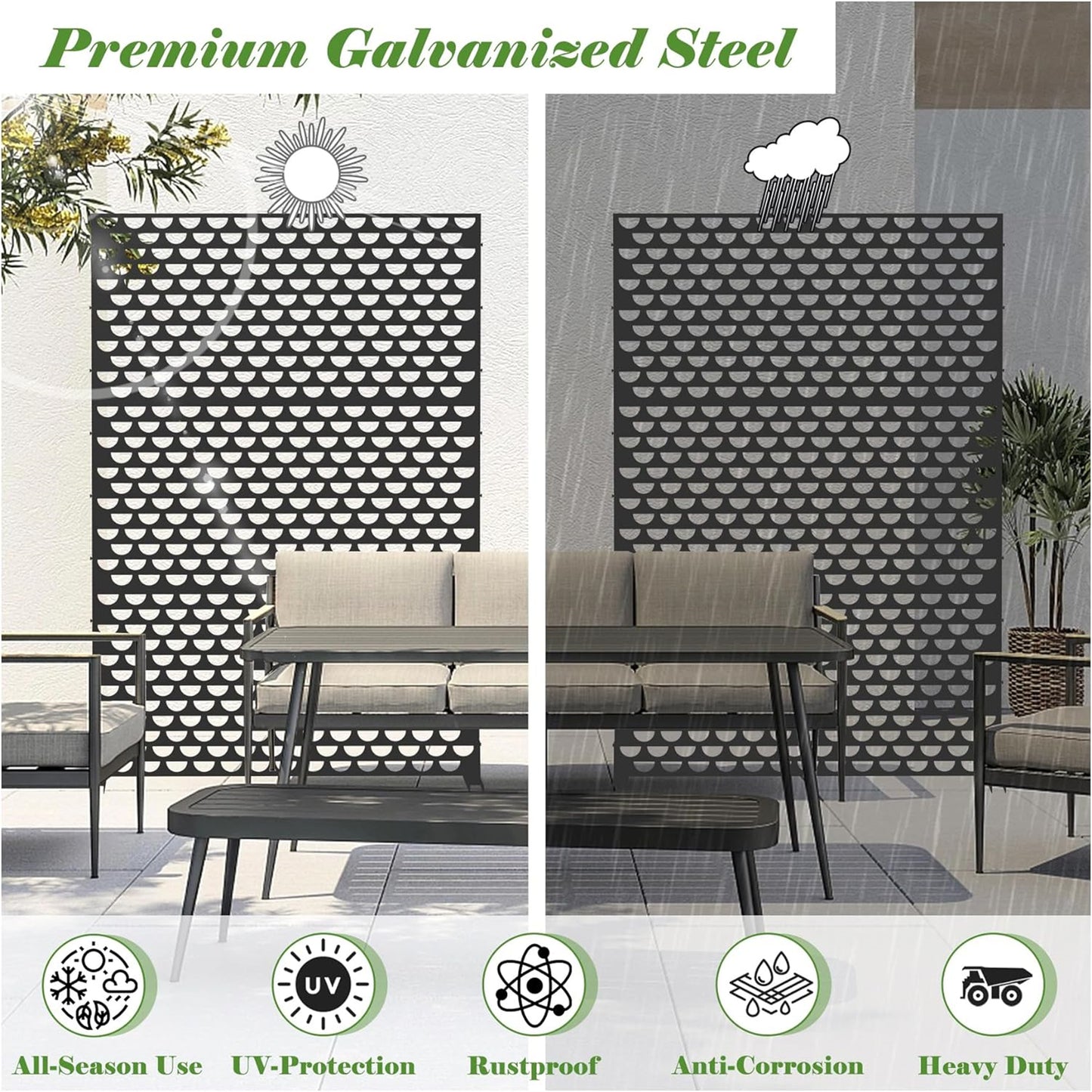 Freestanding Metal Privacy Screen - Black Semi-Circular Design
