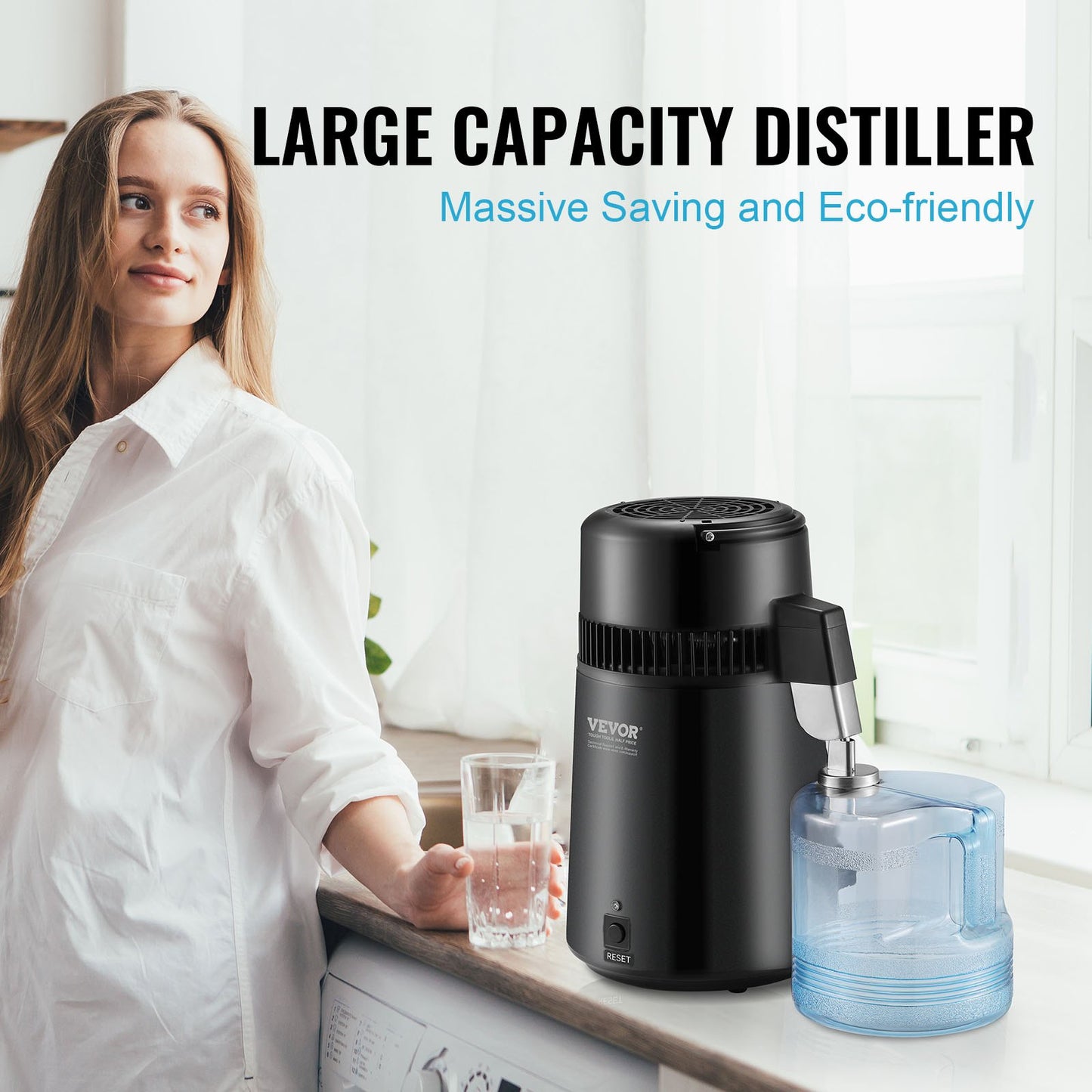 4L Stainless Steel Water Distiller - Home Countertop Purifier & Pure Water Maker