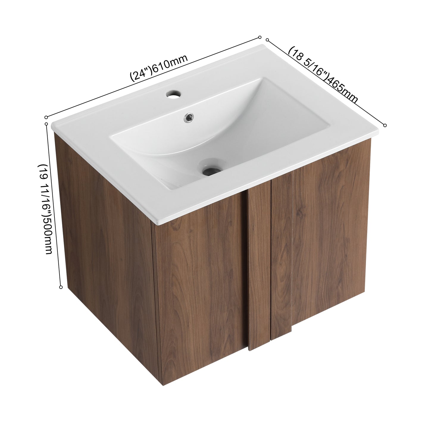 24" Floating Bathroom Vanity with Sink - Brown Ebony