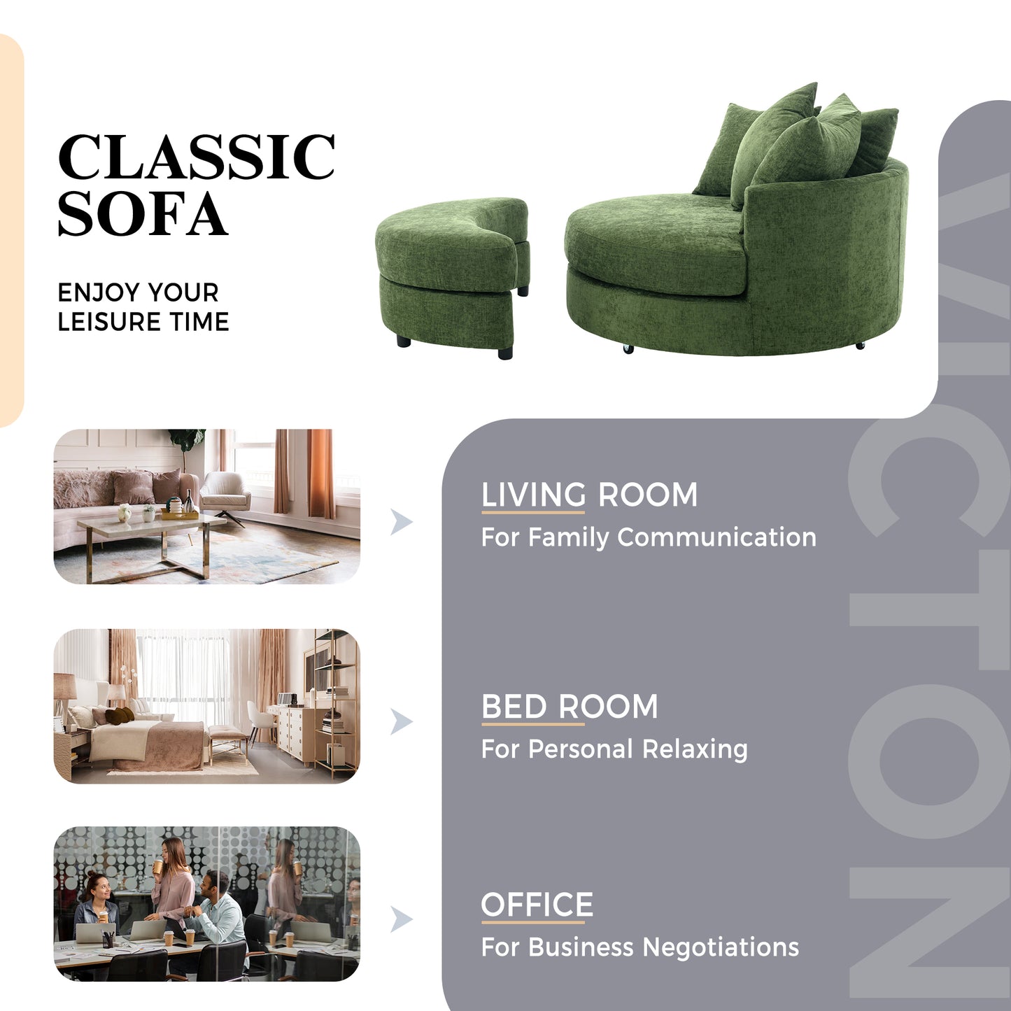 360° Swivel Accent Barrel Chair with Storage Ottoman & 4 Pillows - Green