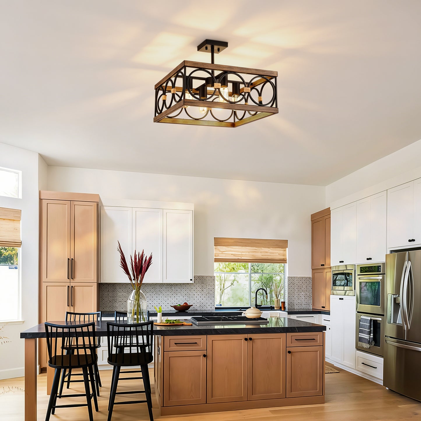 4-Light Matte Black Kitchen Island Ceiling Light Fixture