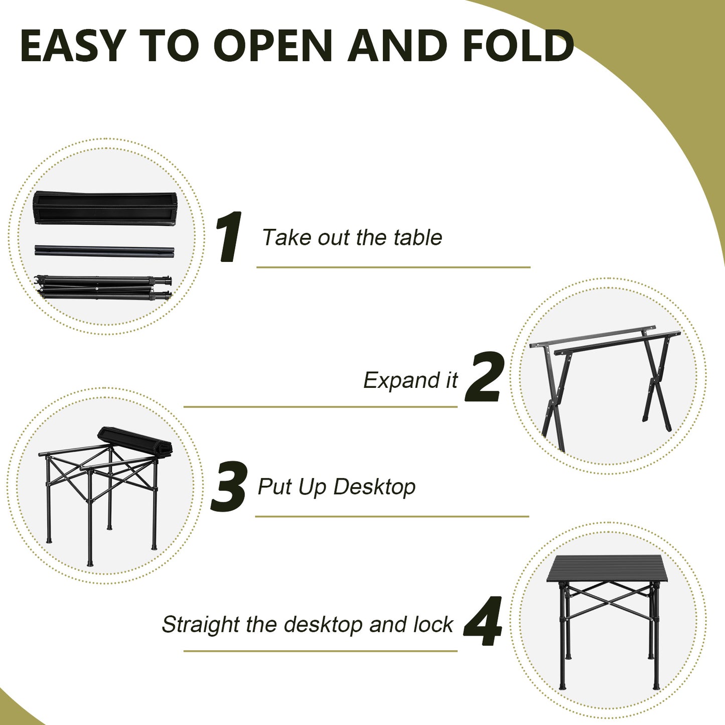 Portable Carbon Steel Camping Table Outdoor Folding Ultralight Roll-Up