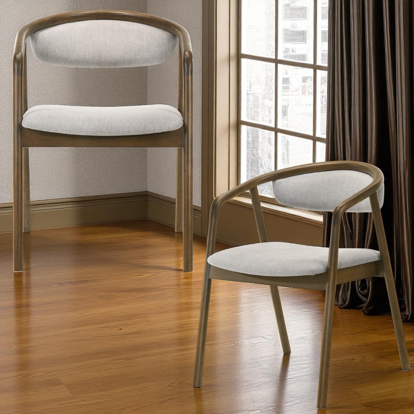 Delina Gray Chenille & Walnut Side Chair - Padded Seat