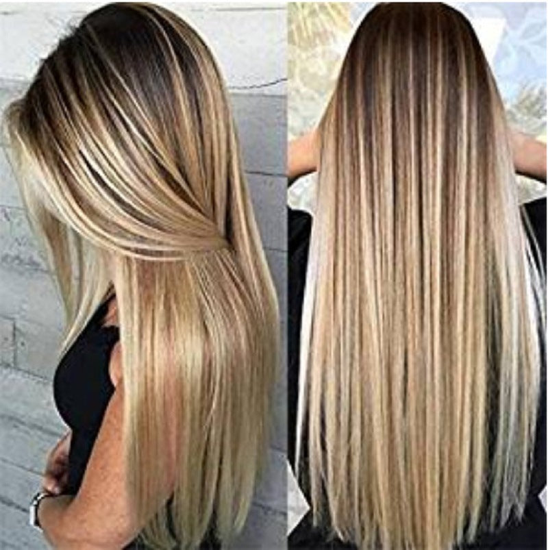 European & American Style Women's Golden Brown Gradient Wig Long Straight Hair