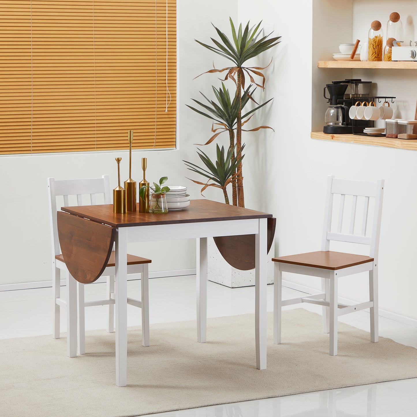 55" Drop Leaf Kitchen Table - Brown Pinewood for Small Spaces