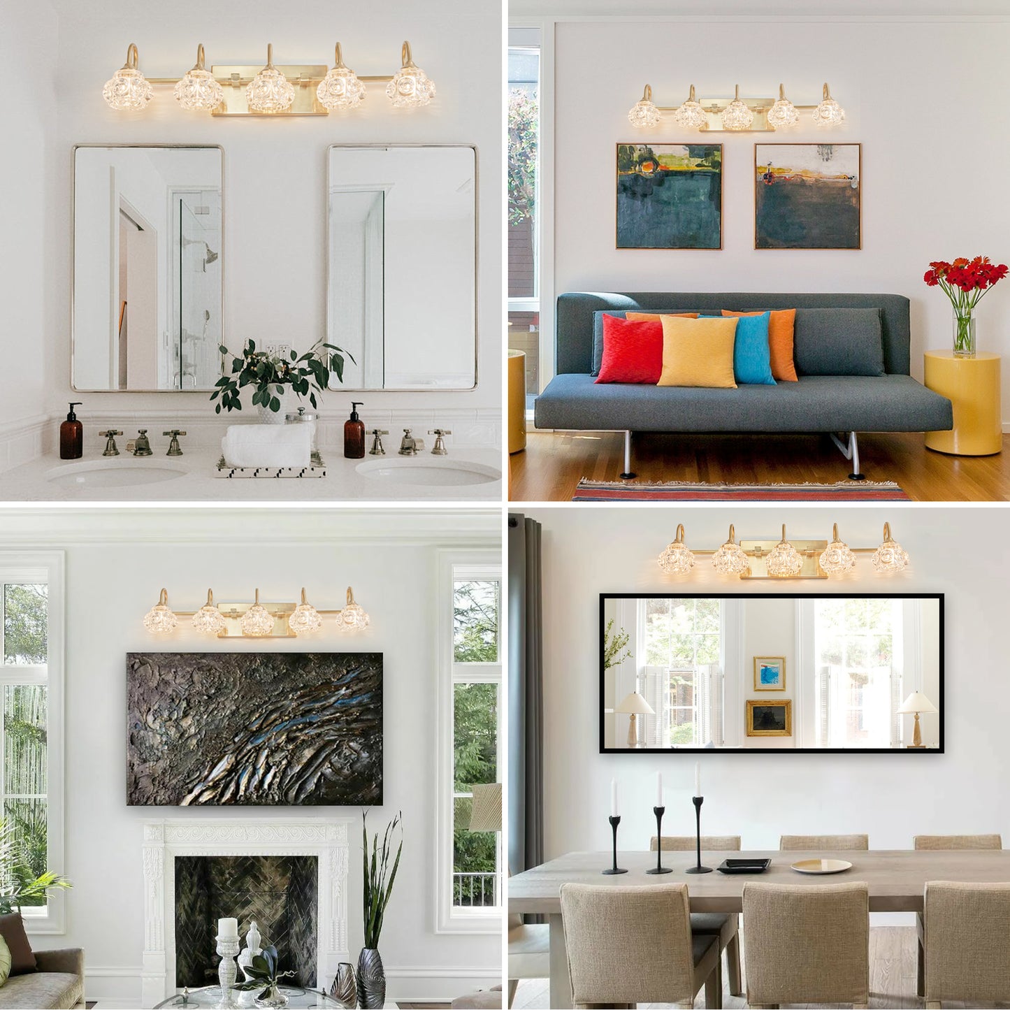 Modern 5-Light Gold Crystal Bathroom Vanity Light Fixture