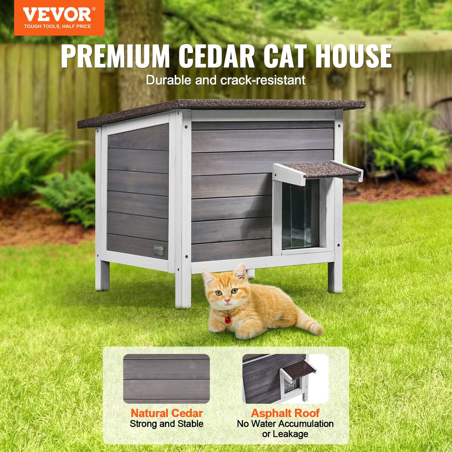Outdoor Wooden Cat House Shelter with Roof & PVC Door Flaps - Feral Cat Shelter