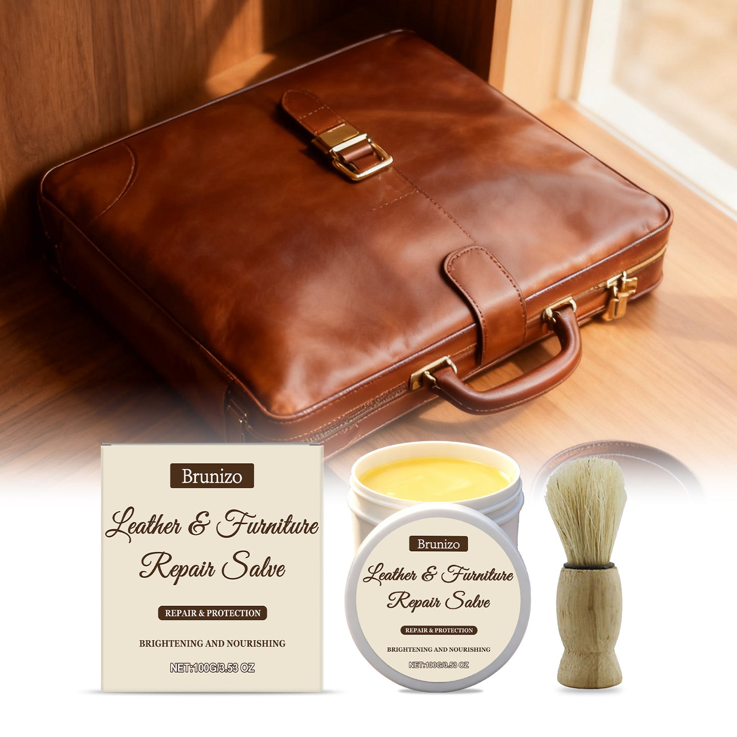 Leather Care Cream 100g with Brush - Shoe & Leather Maintenance Kit