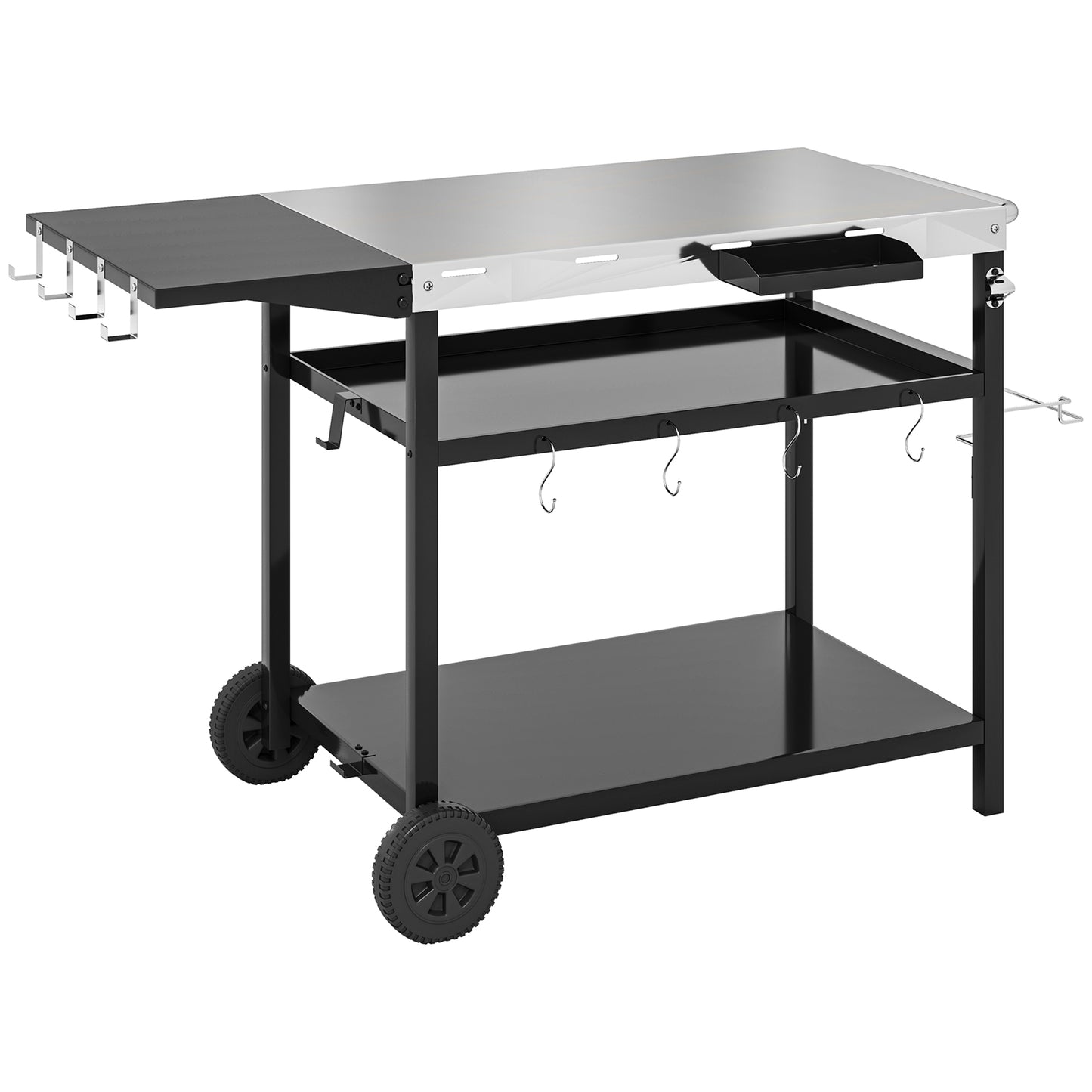 Outdoor Bar Cart with Stainless Steel Top & Wheels - Black