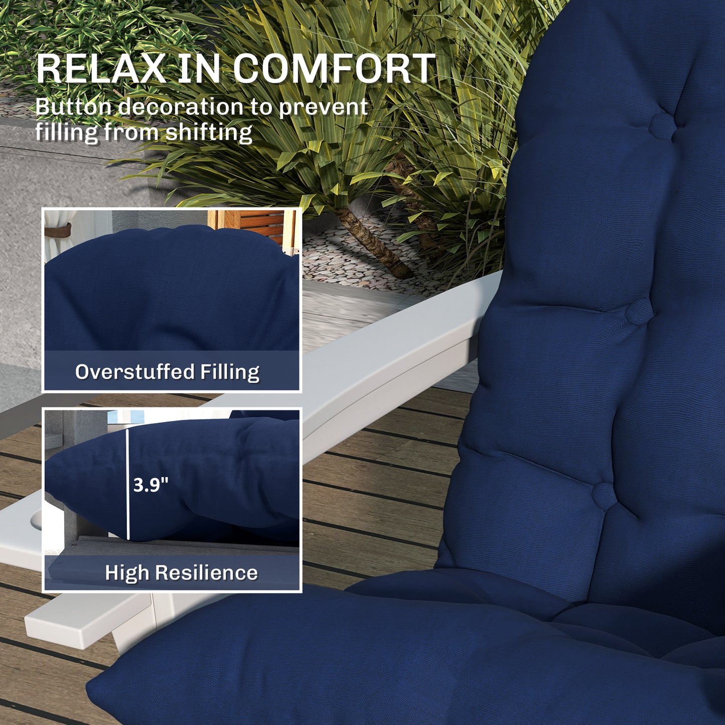 Adirondack Chair Cushions Set of 2 - Navy Blue Tufted Cushions